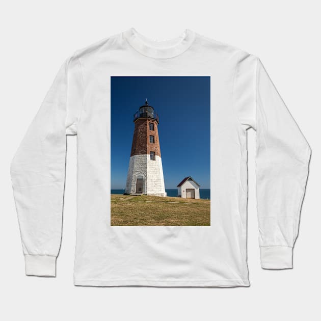 Point Judith Lighthouse Blue Sky Long Sleeve T-Shirt by mcdonojj